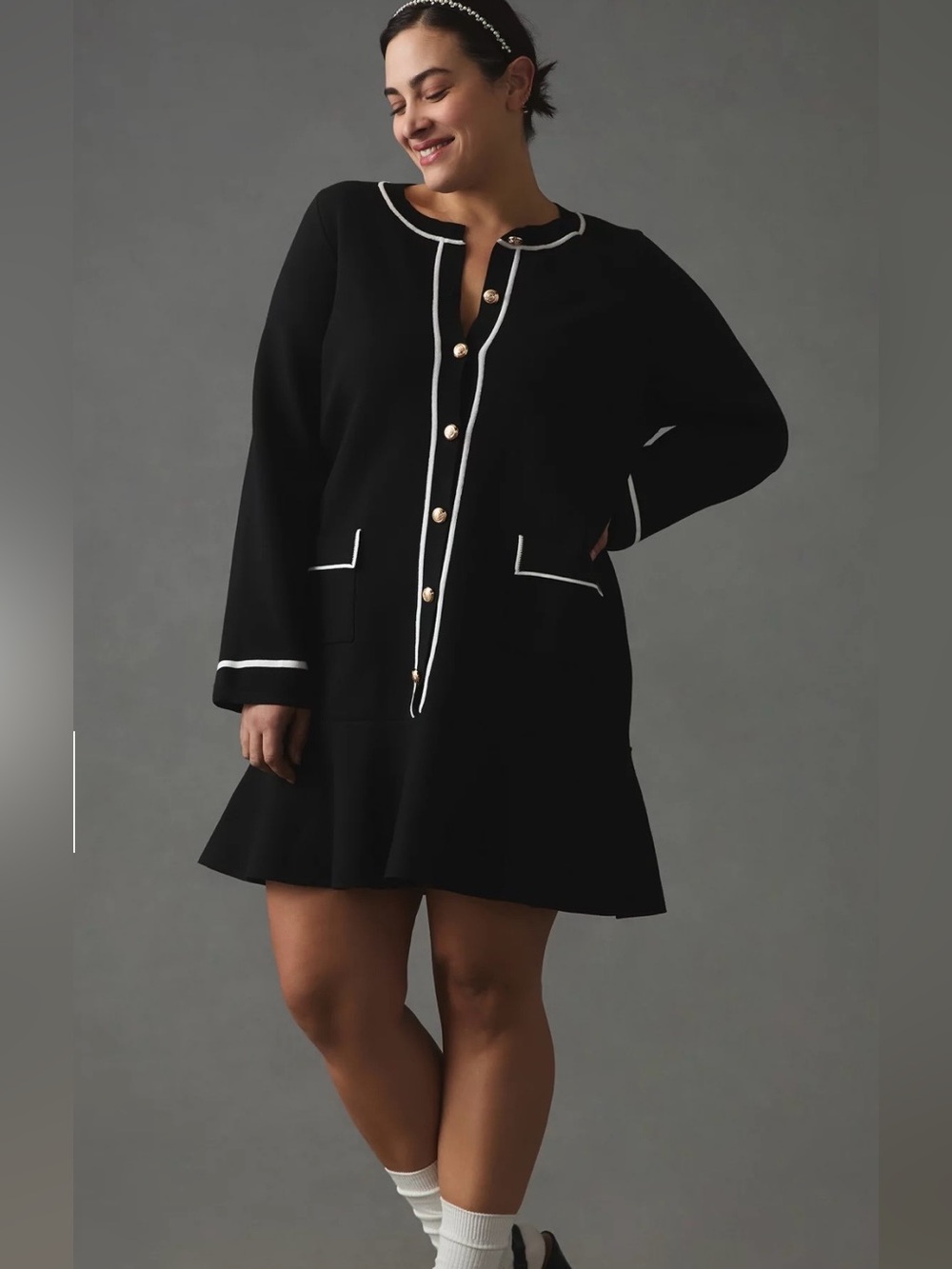 Endless Rose Black Dress with White Trim and Gold Buttons